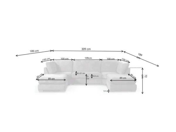 Brixton U Shape Sofa Charcoal Grey USSSM