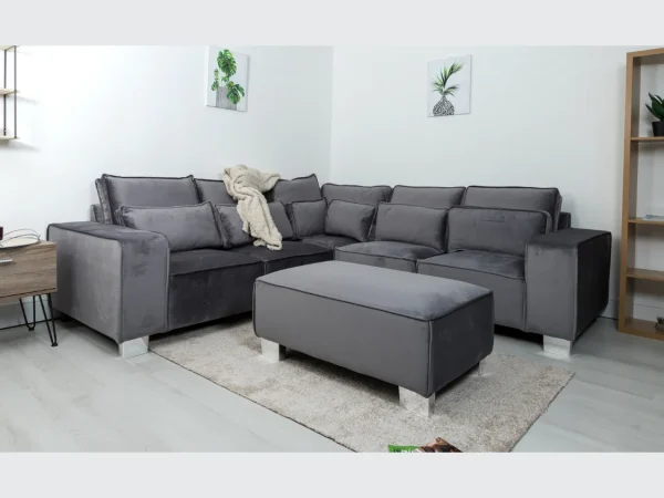 Sloane Luxury Large Double Corner Sofa Plush Velvet Grey USSS2