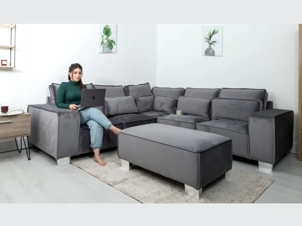 Sloane Luxury Large Double Corner Sofa Plush Velvet Grey USSS4