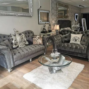 Elegance Italian Chesterfield 32 Sofa Set Graphite Grey USSS1