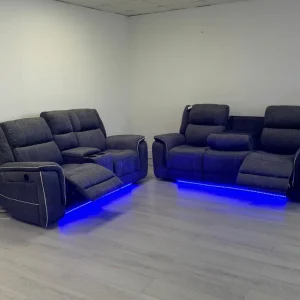 Hannan 32 Electric Recliner Sofa Set in Grey Micro Fabric