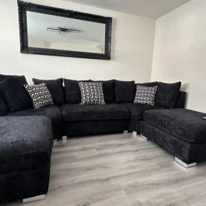 London U Shape Sofa Soft Chenille Black4