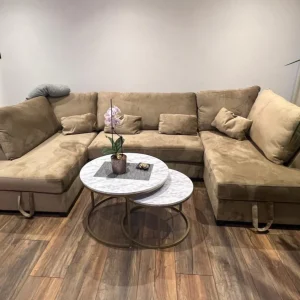 Meridian U Shape Sofa Bed with Storage Mink Plush Velvet TFV