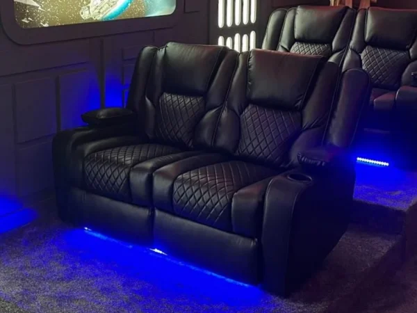 Orlando 32 Electric Recliner Sofa Set in Black Leather with USB Port Drop Down Table and Cupholders USSS