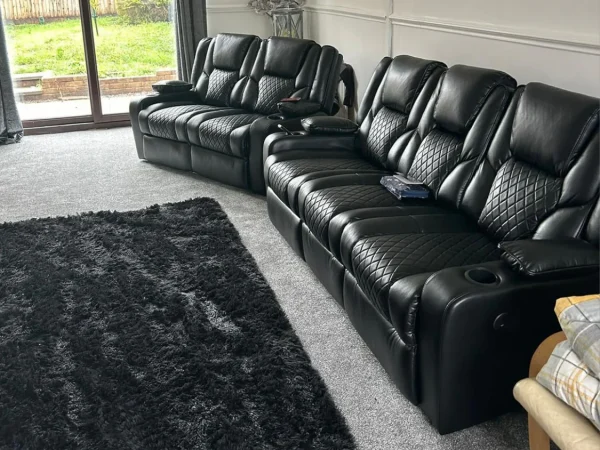 Orlando 32 Electric Recliner Sofa Set in Black Leather with USB Port Drop Down Table and Cupholders USSS2