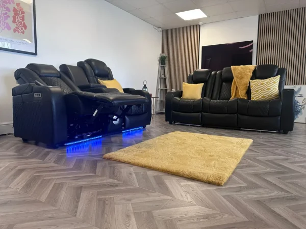 Tech 8 Smart 321 Electric Recliner Sofa Set Black Aire Leather USSS4