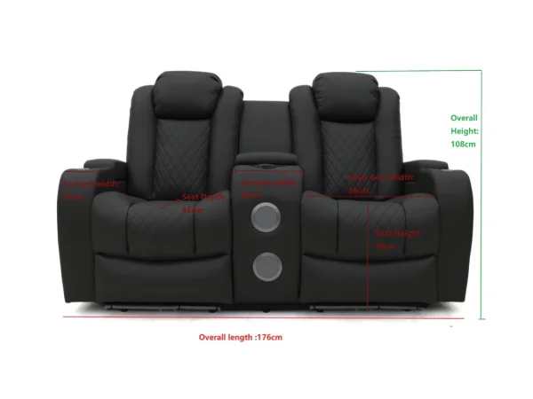 Tech 8 Smart 321 Electric Recliner Sofa Set Black Aire Leather USSSM2