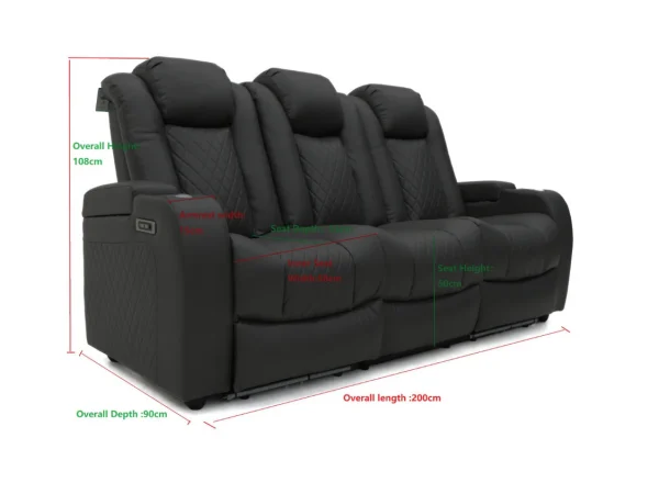 Tech 8 Smart 321 Electric Recliner Sofa Set Black Aire Leather USSSM3