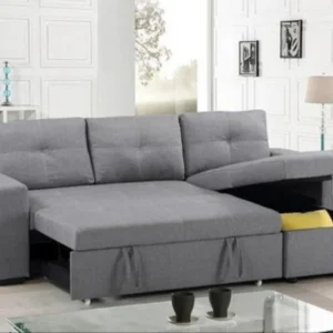 Veronica Pull Out Sofa Bed with Storage Universal Left and Right Facing Linen Fabric Grey USSS