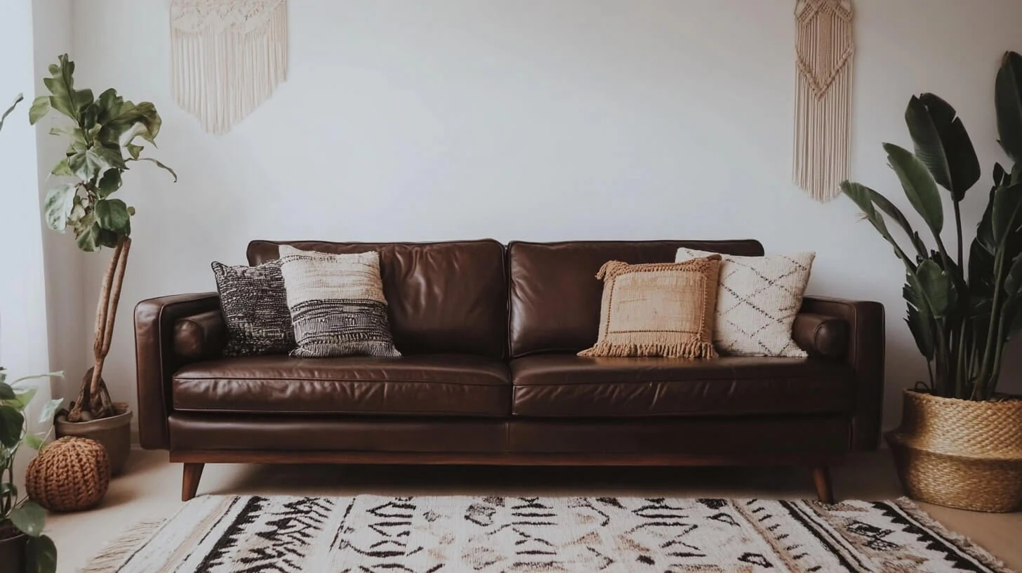 what colors go with a brown leather sofa